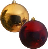 2x grosses boules de Noël de 20 cm brillant en plastique or et rouge foncé - Décorations de Noël