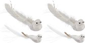 4x Witte vogeltjes met glitters en pailletten op clip - Kerstboomversiering/decoratie - Vogels op clip