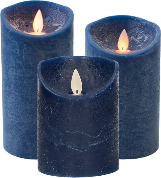 Flitsend Albany Gevoel Set van 3x stuks Donkerblauwe Led kaarsen met bewegende vlam - Sfeer  stompkaarsen voor... | bol.com