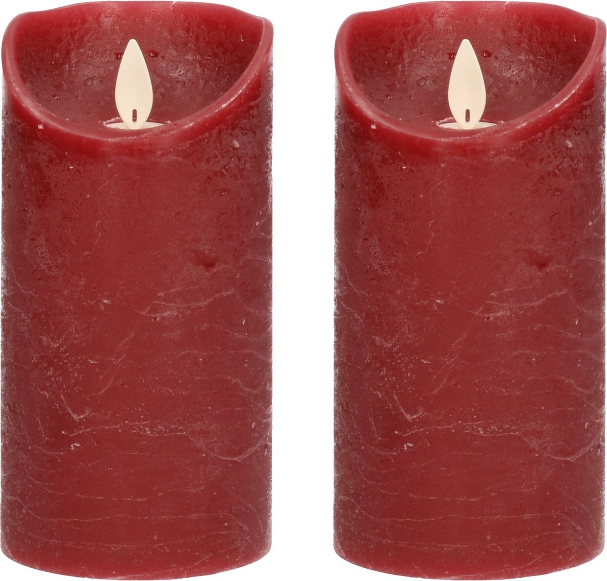 Anna's Collection Led kaars/stompkaars - 2x - bordeaux rood - H15 x D7,5 cm - wax - bewegende vlam