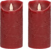 2x bougies LED rouge bordeaux / bougies piliers 15 cm - Bougies de Luxe à piles avec flamme en mouvement