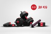 Venom Sports verstelbare dumbbell set tot 20kg - professionele 2-in-1 halterset gewichten - gebruiksvriendelijke fitness stang - Rood