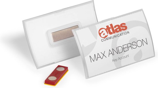 Porte-nom Durable CLICK FOLD 54x90 mm avec aimant PP anti-torsion, pack de 10, transparent, 826019