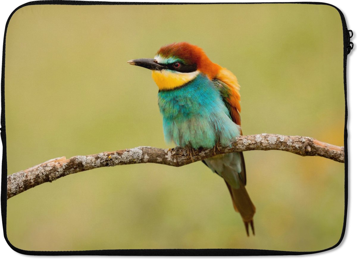 Laptophoes 14 inch - Vogel - Bijeneter - Dieren - Laptop sleeve - Binnenmaat 33x23 cm - Zwarte achterkant