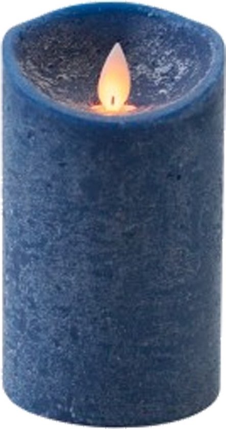 Bougie avec flamme mobile bleu antique rustique 7,5x12,5cm