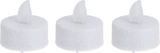 Ambiance Light LED waxinelichtjes/theelichtjes - 6x st - wit glitter - 4 x 4 cm - Kerstversiering/kerstdecoratie