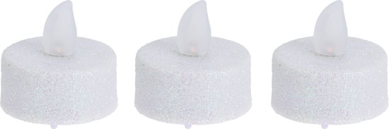 Ambiance Light LED waxinelichtjes/theelichtjes - 6x st - wit glitter - Kerstversiering/kerstdecoratie