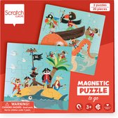 Puzzle à Scratch Magnétique: PUZZLE MAGNETIQUE BOOK TO GO - PIRATES 18x18x1.5cm (fermé), 54x18x0.5cm (ouvert), avec 2 puzzles magnétiques de 20 pièces, 3+
