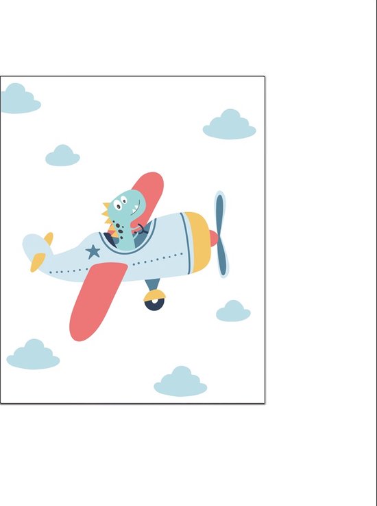 PosterDump - Dinosaurus in vliegtuig - Baby / kinderkamer poster - Dieren poster - 70x50cm