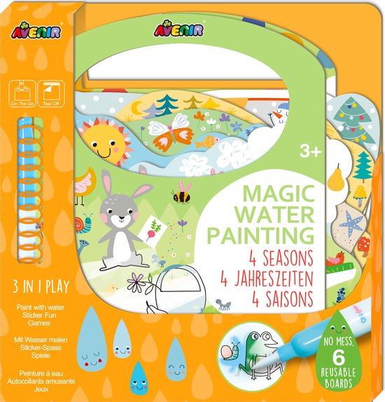 Avenir Magical Water Painting : LIVRE / 4 SAISONS 21,7x2x22,7cm, 6 pages réutilisables avec jeu 3 en 1, 3+