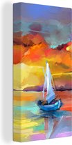 Canvas - Olieverf - Schilderij - Boot - Wolken - Kleuren - 40x80 cm - Interieur - Schilderijen op canvas