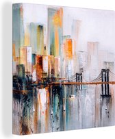 Canvas - Olieverf - Schilderij - Abstract - Skyline - Brug - 90x90 cm - Woondecoratie - Wanddecoratie