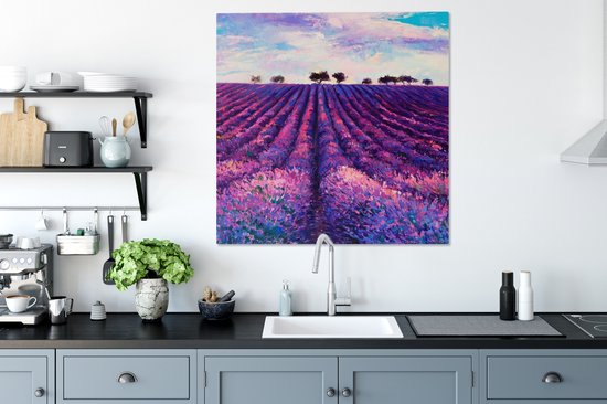 Toile - Huile - Fleurs - Lavande - Peinture - Violet - 90x90 cm - Décoration murale - Intérieur