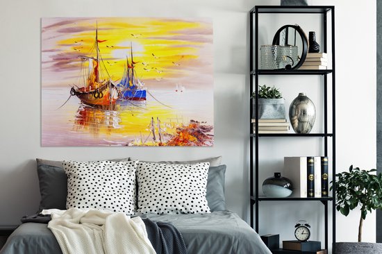Toile - Peinture - Bateau - Water - Peinture à l'huile - Décoration murale - 120x90 cm - Peintures sur toile - Décoration murale