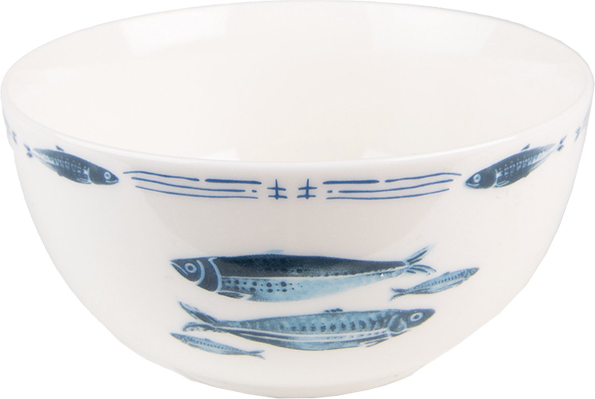 Clayre & Eef Soepkom 500 ml Wit Blauw Porselein Vissen