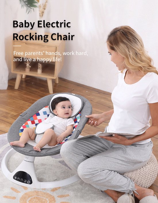 Tissy® Elektrisch Wipstoel - Baby Schommelstoel - Elektrische Babyschommel - Babyswing - Wipstoeltjes voor Baby met Klamboe Bluetooth muziek Grijs