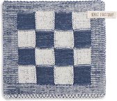Knit Factory Gebreide Pannenlap Block - Pannenlappen gemaakt van 50% katoen & 50% acryl - Blokken motief - Traditionele look - 1 stuk - Ecru/Jeans - 23x23 cm