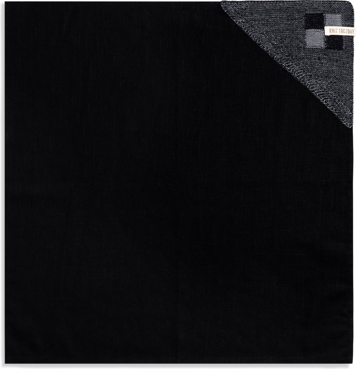 Knit Factory Linnen Theedoek - Poleerdoek - Keuken Droogdoek Block - Zwart/Med Grey - 65x65 cm