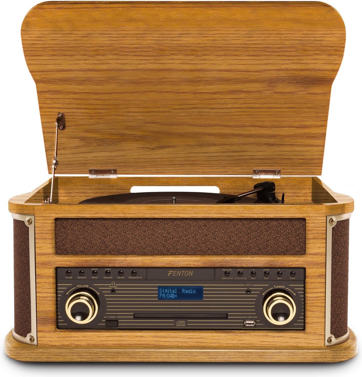 Retro platenspeler Bluetooth Fenton Memphis Grammofoon, cassette, mp3 speler, FM...