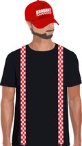 Brabant vlag thema kleur carnaval verkleedset rood/witte pet en bretels voor volwassenen