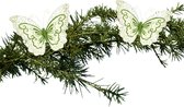 Kerstboom vlinders op clip - 34 cm - 2x stuks - groen glitter - kunststof