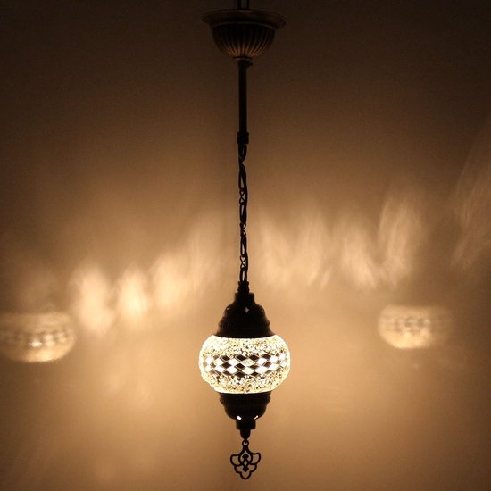 Hanglamp - Mozaïek Lamp Oosterse Lamp Hoogte 53 cm Handgemaakt wit bruin