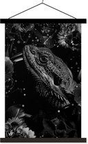 Porte-affiche avec affiche - Affiche scolaire - Reptile botanique avec orbes sur fond noir - noir et blanc - 40x60 cm - Lattes noires