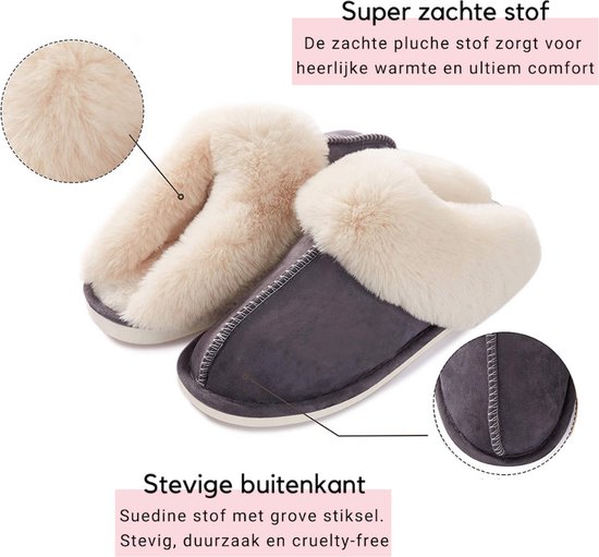 Pantoffels Dames en Heren Fluffy Open Sloffen met Pluche Voering Antislip Zool – Heavency ® - Beige - Maat 40/41 - Merkloos’’