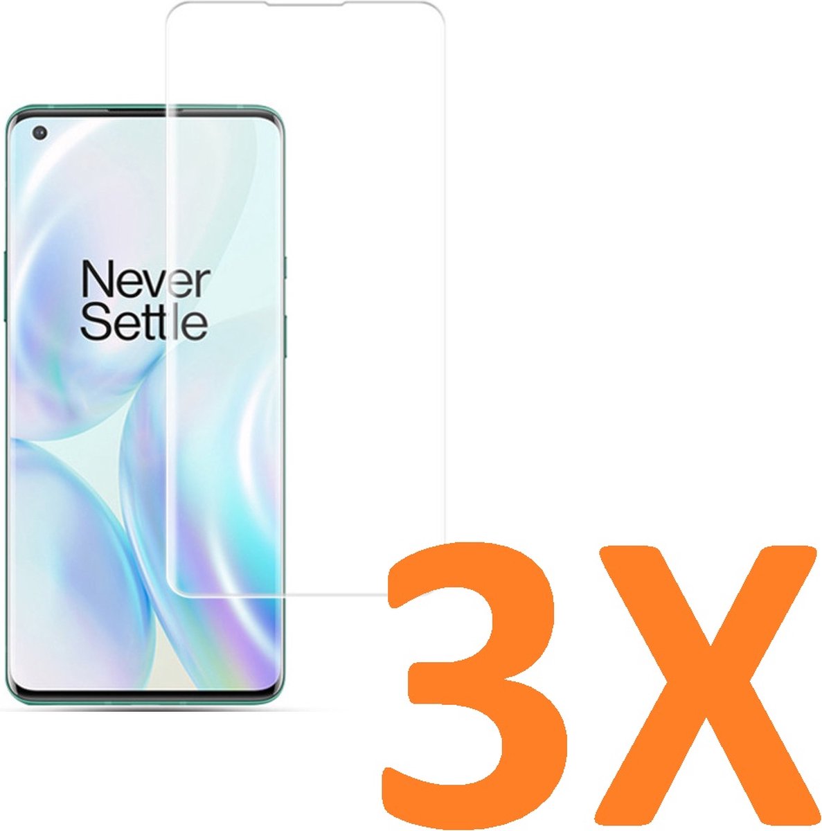Screenprotector Glas - Tempered Glass Screen Protector Geschikt voor: OnePlus 8 Pro - 3x