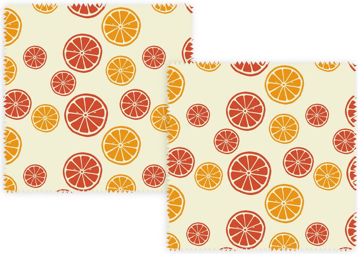 Bee's Wax Citrus Wrap - Katoen/Wax - Set van 2 Stuks - Geel/Multi Color