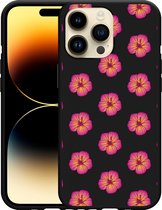 Geschikt voor Apple iPhone 14 Pro Max Hoesje Zwart Hawaiiaanse Bloemen II - Designed by Cazy