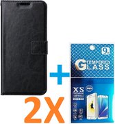 Portemonnee Book Case Hoesje Zwart + 2 stuks glas screenprotector Geschikt voor: iPhone 4 4S