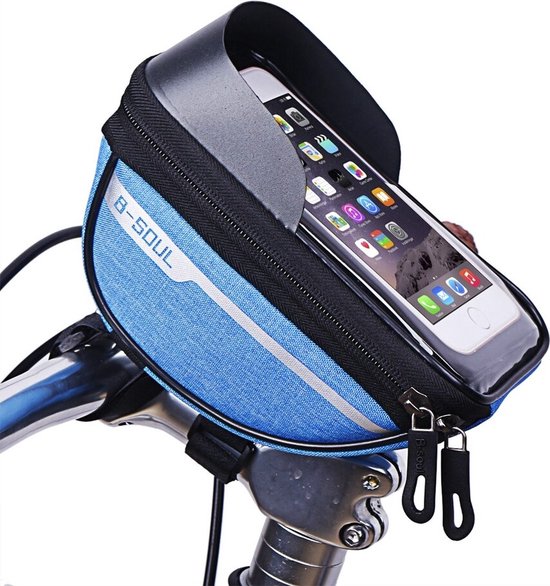 TechU™ Telefoonhouder voor Fiets – Waterdichte Fietstas – Opbergruimte – Geschikt voor mobiel tot 18 cm / 7 inch – Blauw