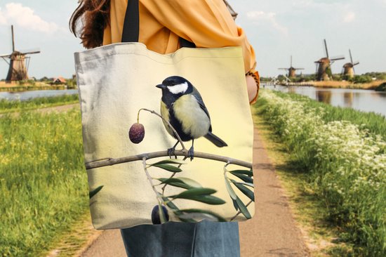Sac bandoulière - Sac de plage - Shopper Vogel sur une branche avec une baie - 40x40 cm - Sac en coton