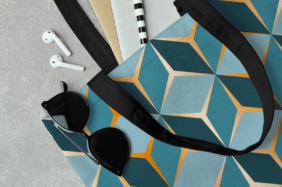 Sac bandoulière - Sac de plage - Shopper Goud - Blauw - Motif - 45x45 cm - Sac en coton