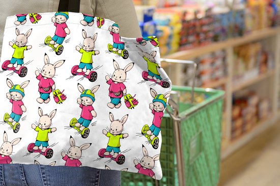 Sac bandoulière - Sac de plage - Shopper École - Lapins - Animaux - Enfants - Motifs - 50x40 cm - Sac en coton