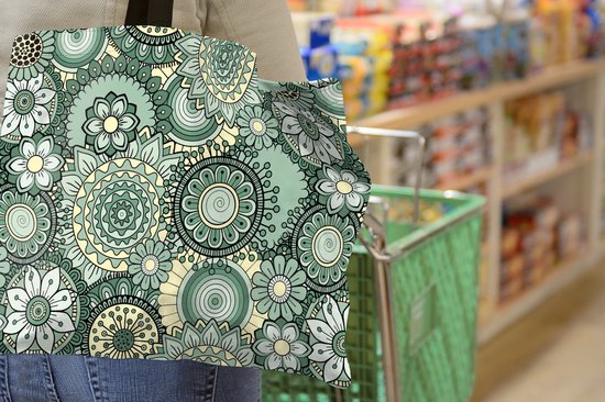 MuchoWow® Sac bandoulière - Sac de plage - Big Shopper - Sac shopping - Fleurs - Vert - Motifs - 50x40 cm - Sac en coton