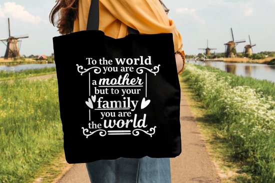 Sac Bandoulière - Sac De Plage - Shopper Fête Des Mères - Citation - Zwart - Wit - 40x40 cm - Sac Coton