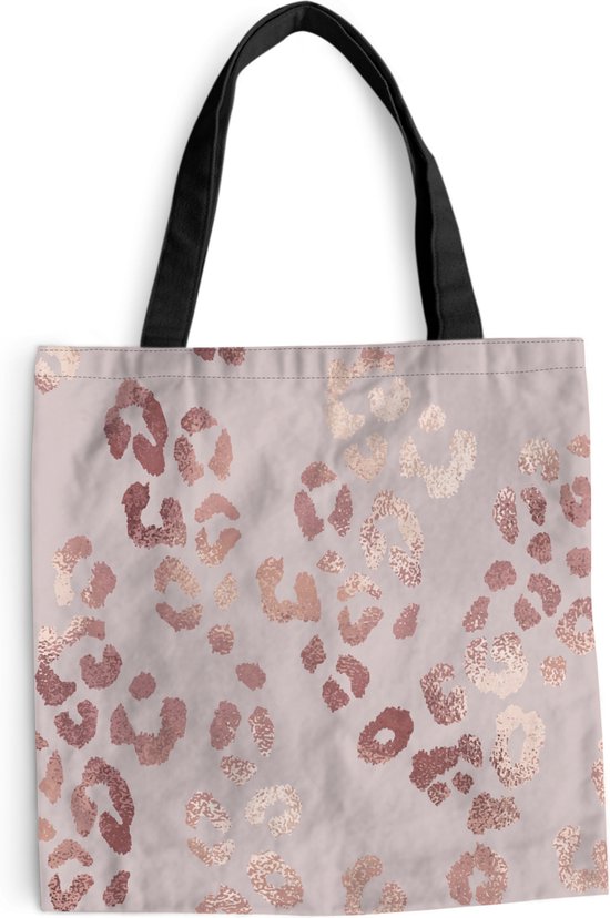 Sac Bandoulière - Sac De Plage - Shopper Imprimé Panthère - Or Rose - Glitter - 40x40 cm - Sac Coton