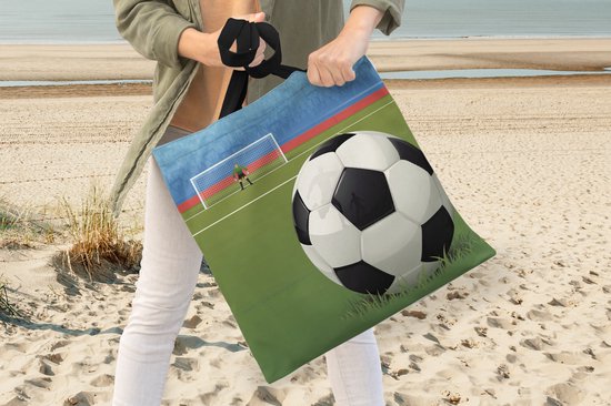 Sac bandoulière - Sac de plage - Shopper Une illustration d'un ballon de foot sur le terrain du stade - 40x40 cm - Sac en coton