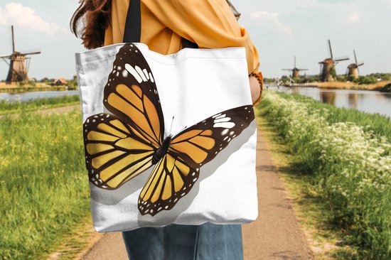MuchoWow® Schoudertas - Strandtas - Big Shopper - Boodschappentas - Een illustratie van een tijger vlinder - 45x45 cm - Katoenen tas