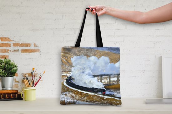 Sac bandoulière - Sac de plage - Shopper Locomotive à vapeur dans un environnement enneigé - 45x45 cm - Sac en coton
