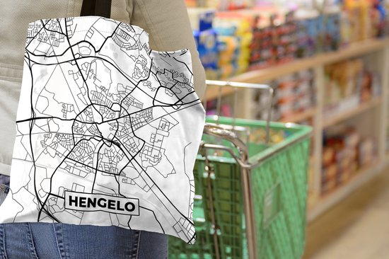 Sac bandoulière - Sac de plage - Shopper Card - Hengelo - Zwart - Wit - 45x45 cm - Sac en coton