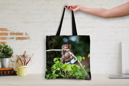 Sac bandoulière - Sac de plage - Shopper Jeune singe accroché à une branche - 40x40 cm - Sac coton