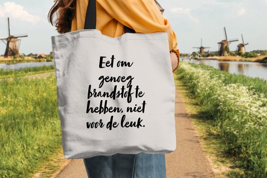 Sac Bandoulière - Sac de Plage - Shopper Taupe - Eat to fuel, not for fun - Citation - 40x40 cm - Sac en coton