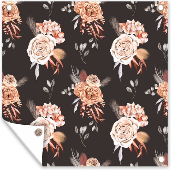 Nappe de jardin Fleurs - Déco bohème - Zwart - 100x100 cm