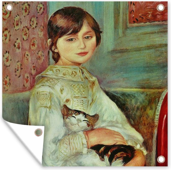 Tuinposters Kind met kat - Pierre-Auguste Renoir - 50x50 cm - Tuindoek - Buitenposter