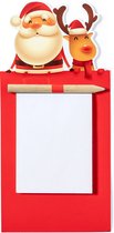 Magneet met notitieblokje Kerstman en rendier - Magneetjes - Kerst - Kerst decoratie - Schrijfblok - Potlood - Papier - Karton - rood - wit - Kerstcadeau