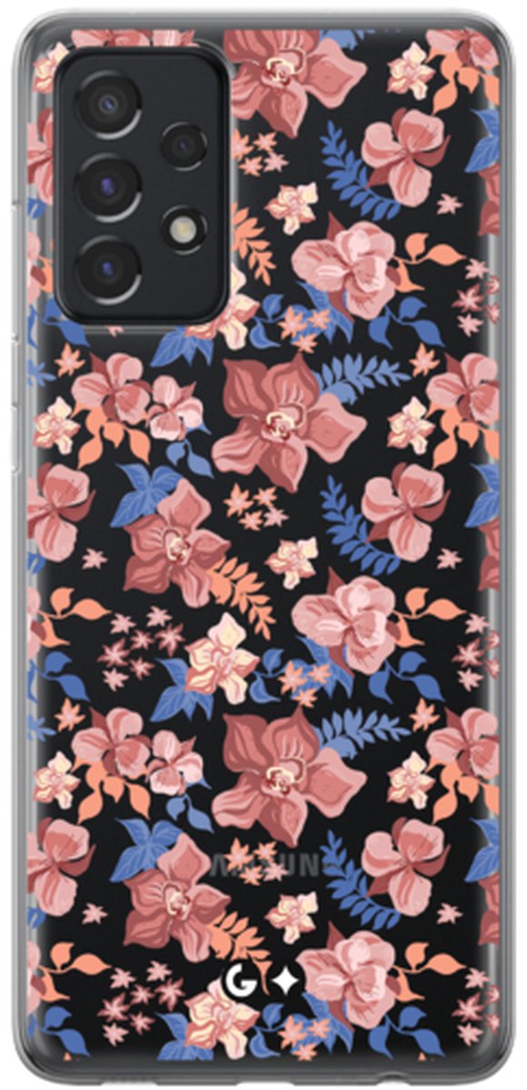 Telefoonhoesje geschikt voor Samsung Galaxy A52 & 52s - Transparant Siliconenhoesje - Flexibel en schokabsorberend - Natuurcollectie - Flower Secrets - Roze