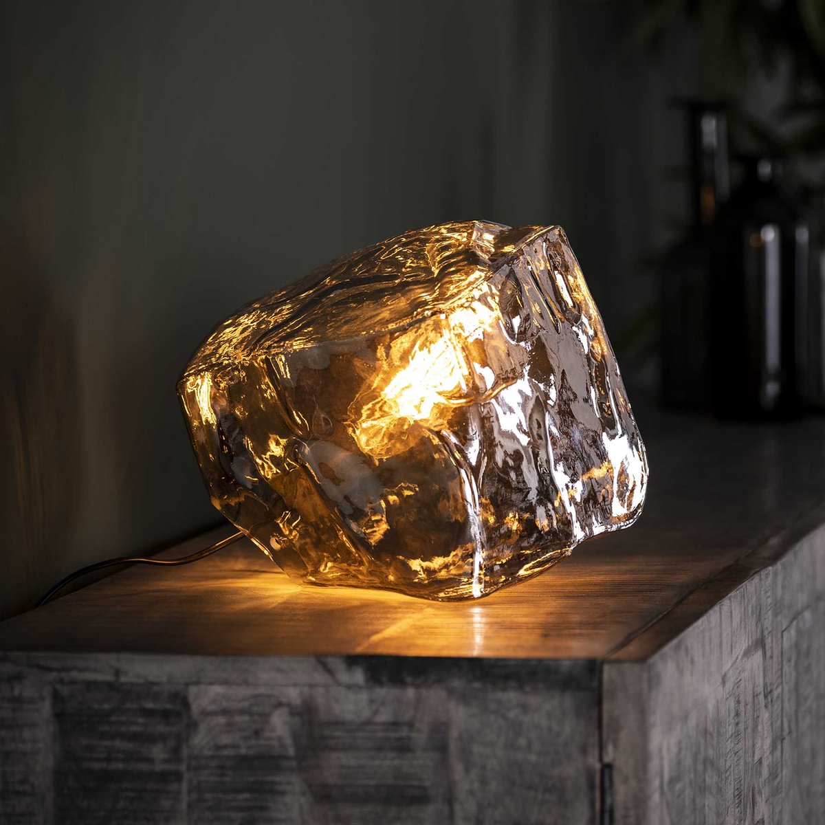 Tafellamp Rock chromed glass | 1 lichts | charcoal / grijs / zwart | glas / metaal | 28 x 28 x 28 cm | hal / bureaulamp | modern / sfeervol design